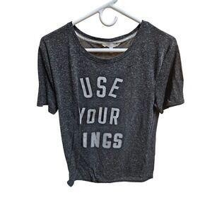 Victorias Secret Graphic T Shirt Gray Use Your Wings Casual Short Sleeve Top